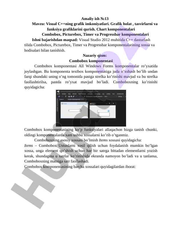 Visual c++ grafik imkoniyatlari haqida amaliy ish