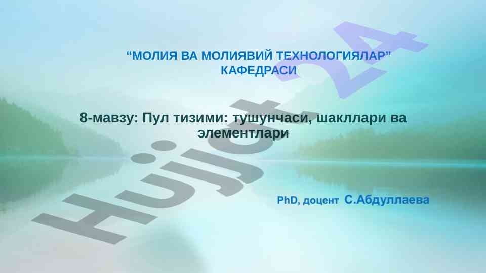 Pul tizimi tushunchasi va elementlari