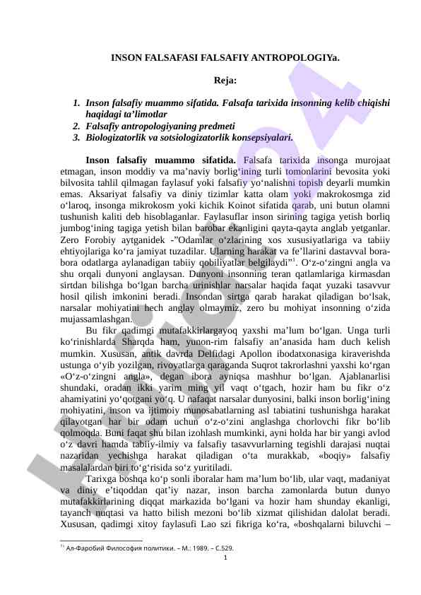 Inson falsafasi va falsafiy antropologiya tahlili