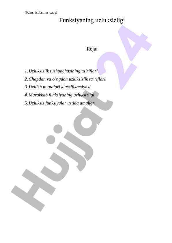 Funksiyaning uzluksizligi tushunchasi va ta'rifi