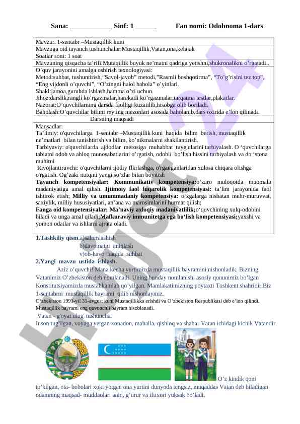 Odobnoma 1-dars: mustaqillik kuni mavzusi