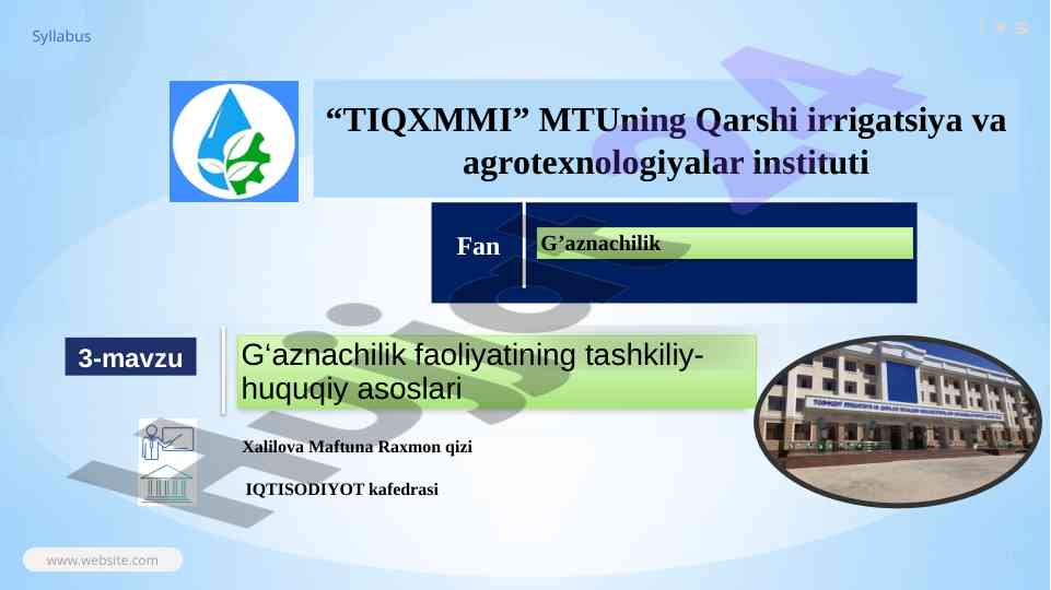 G‘aznachilik faoliyatining tashkiliy-huquqiy asoslari