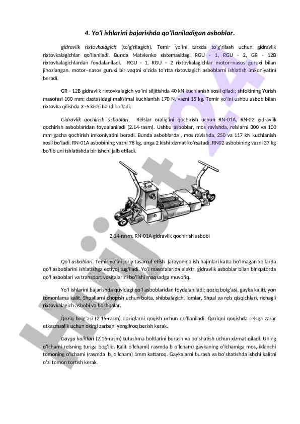 Gidravlik rixtovkalagichlar va ularning qo‘llanilishi