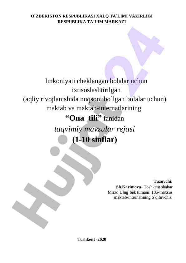 Ona tili fanidan taqvimiy mavzular rejasi
