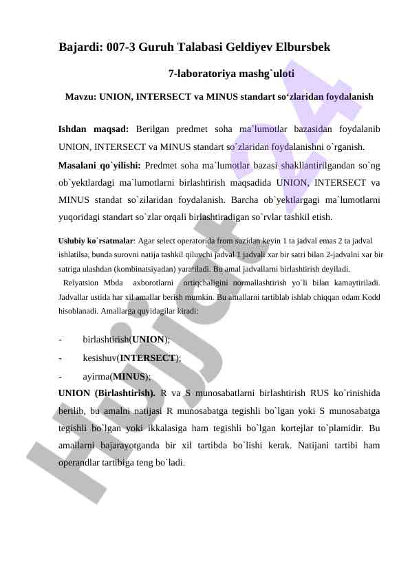 Union intersect minus standart so‘zlari imtihon