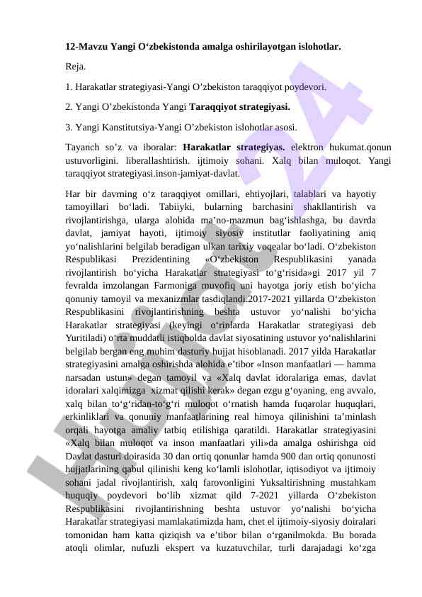 Yangi o‘zbekistonda islohotlar strategiyasi
