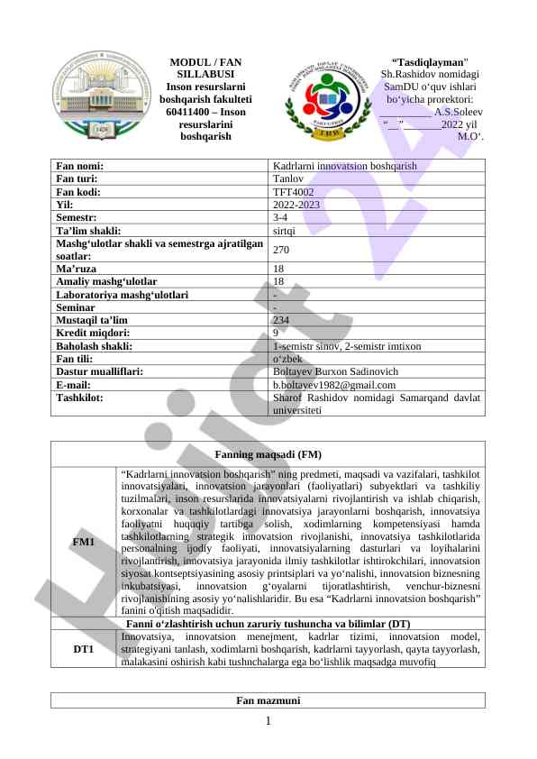 Fandan baholash mezonlari va tartibi ta’limni nazorat qilish