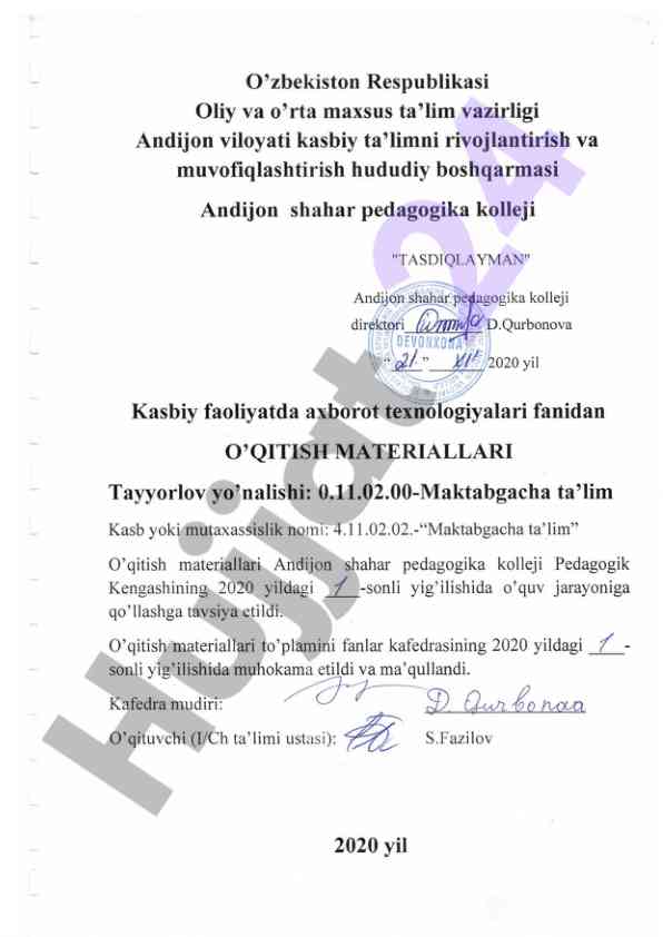 Maktabgacha ta'lim kasbi boyicha o'quv dasturi
