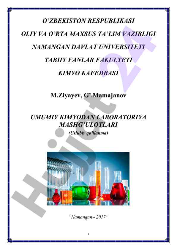 Umumiy kimyodan laboratoriya mashg'ulotlari