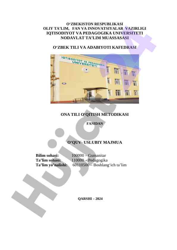Ona tili o‘qitish metodikasi o‘quv-uslubiy majmua