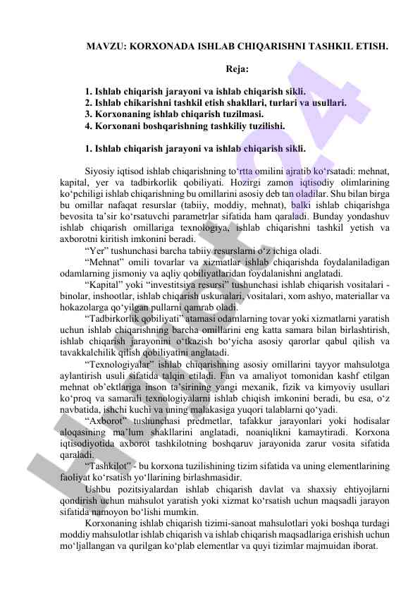 Korporatsiyada ishlab chiqarishni tashkil etish