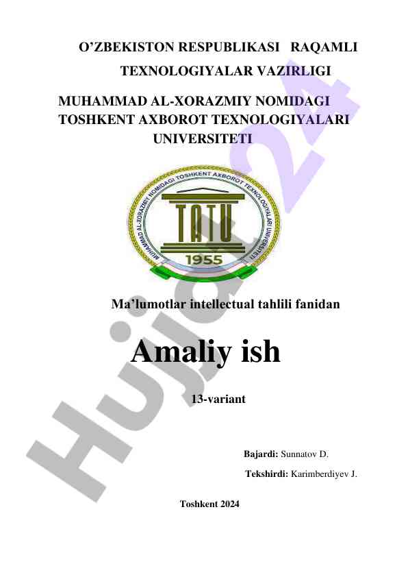 Ma’lumotlar intellectual tahlili amaliy ish 13-variant