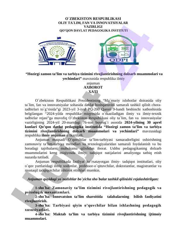Hozirgi zamonda ta'lim tizimini rivojlantirish muammolari
