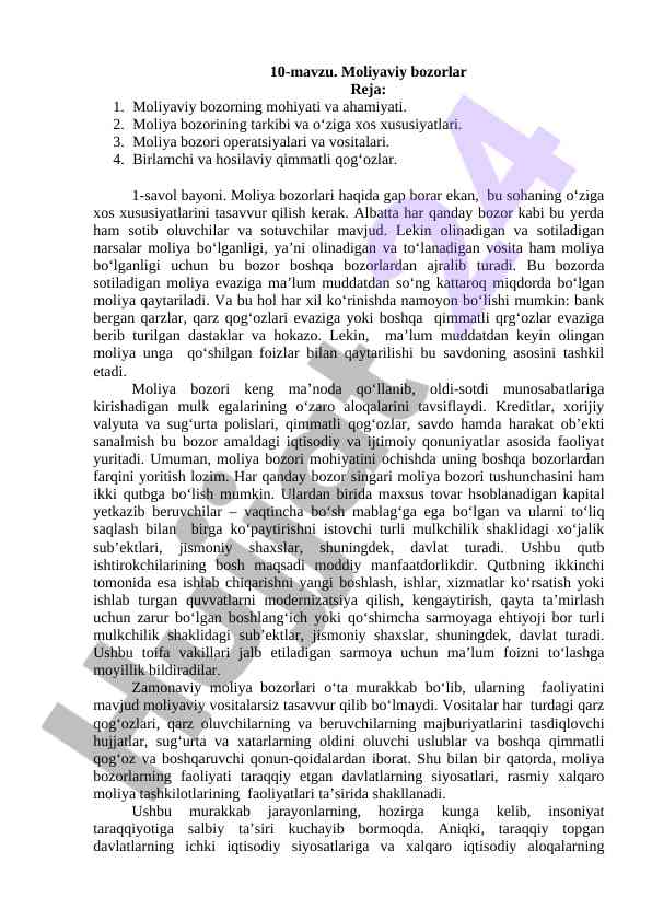 Moliyaviy bozorlar: mohiyat va ahamiyati