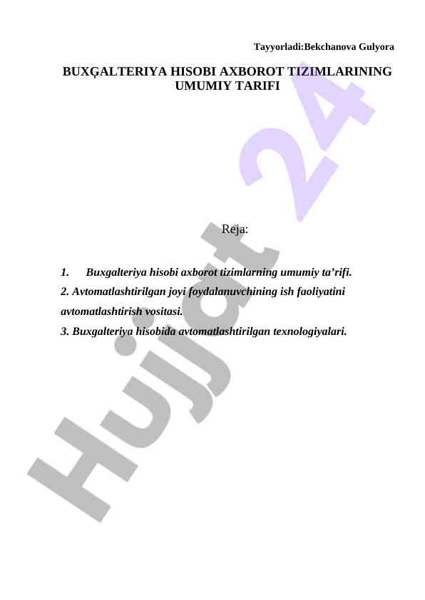 Buxgalteriya hisobining axborot tizimlari ta'rifi