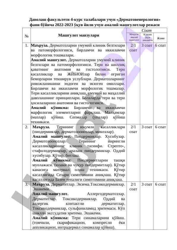 Dermatovenerologiya amaliy mashg'ulotlari 2022-2023