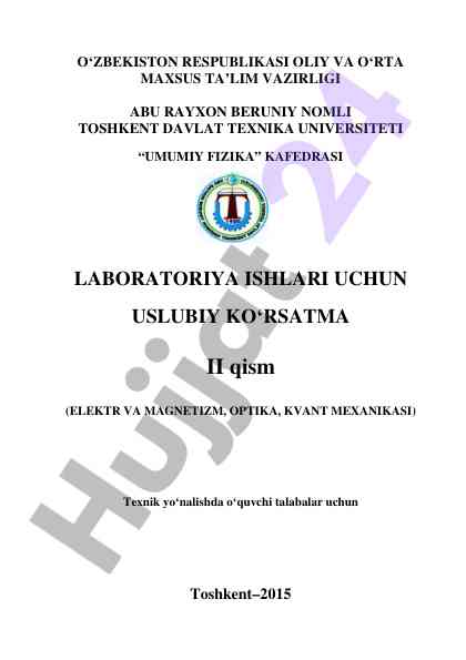 Laboratoriya ishlari uslubiy ko'rsatma elektr va magnetizm