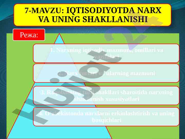 Narxga ta’sir etuvchi omillari va raqobat shakllari