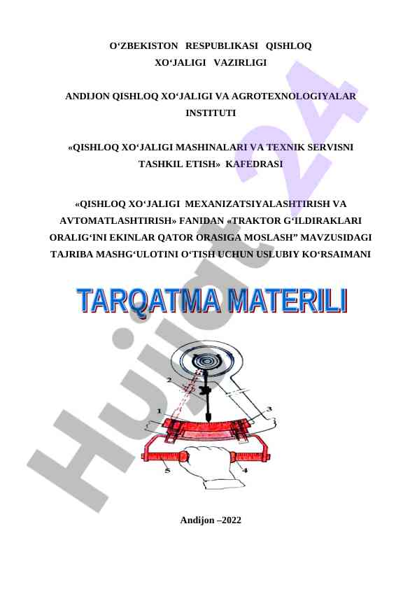 Traktor g‘ildiraklari oralig‘ini ekinlar qator orasiga moslash