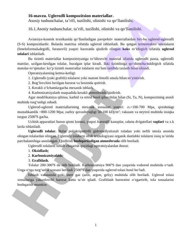 Uglerodli kompozitsion materiallar asosiy tushunchalari