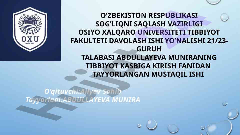 TIBBIYOT DEONTOLOGIYASI VA UNING ASOSLARI