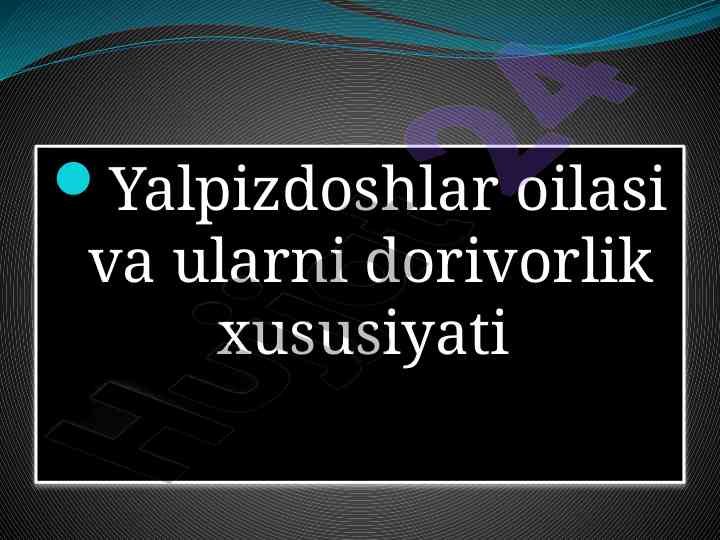 Yalpizdoshlar oilasi va ularni dorivorlik xususiyati