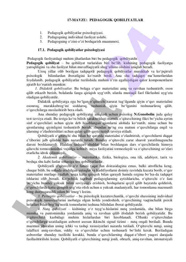 Pedagogik qobiliyatlar psixologiyasi tahlili