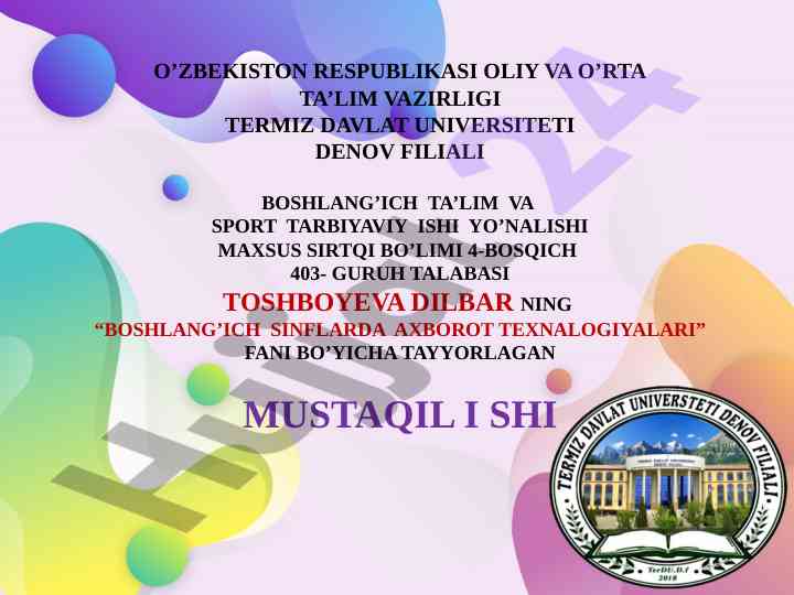 Boshlang'ich sinflarda axborot texnologiyalari metodlari