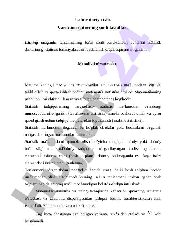 Statistik ma'lumotlarni o'rganish va tahlil