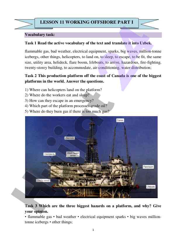 Vocabulary tasks on offshore working platforms