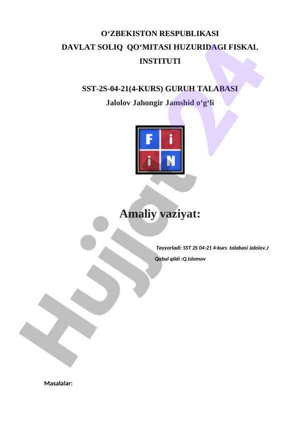 Qaldirg‘och Korxonasining Hisobot Tahlili