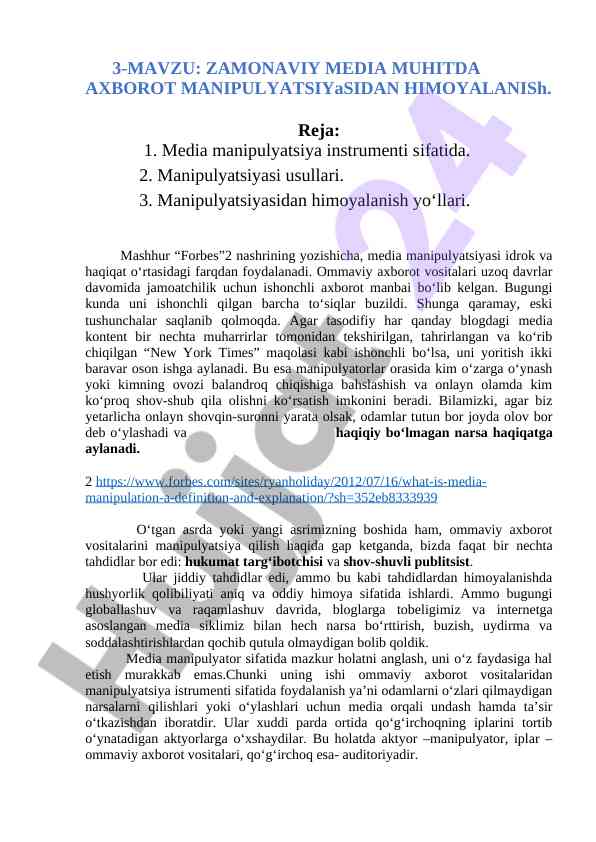 Zamonaviy media muhitida axborot manipulyatsiyasidan himoyalanish