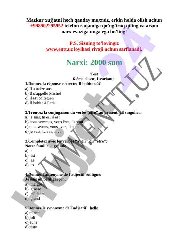 Test 6-ème classe i-variante savollari