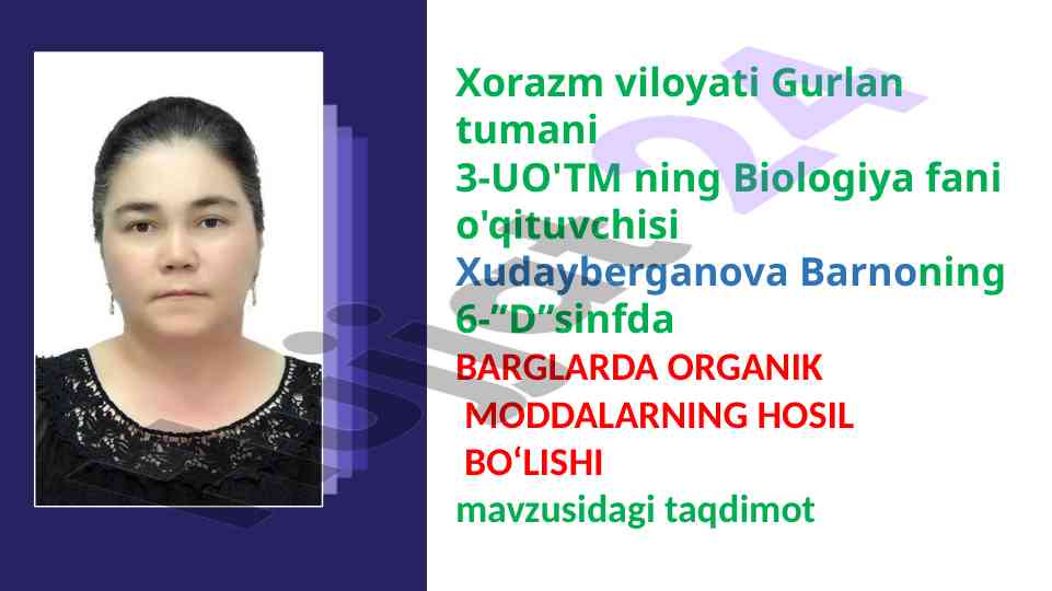Barglarda organik moddalarning hosil bo‘lishi taqdimoti