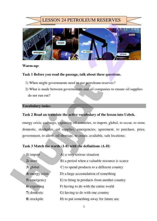 Petroleum reserves and energy crisis discussion
