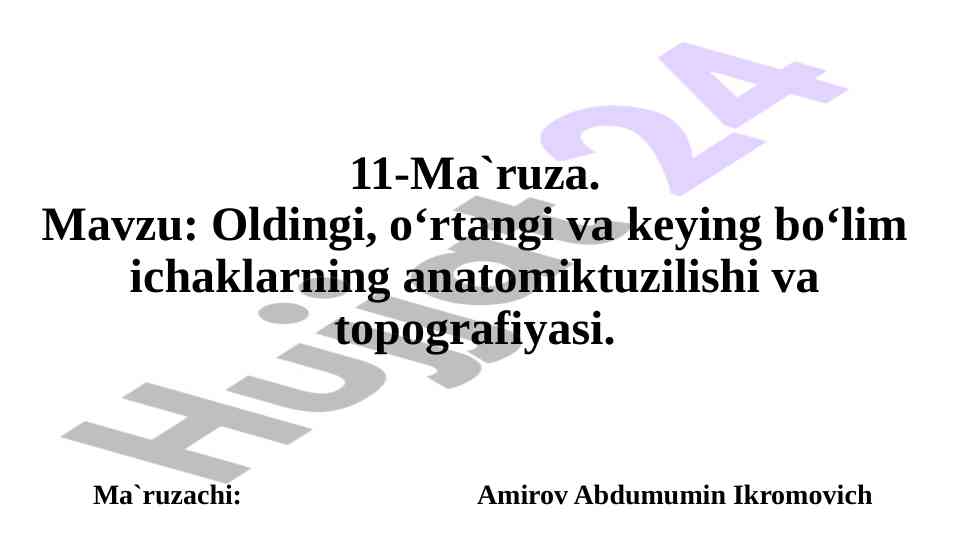 Oldingi o‘rtangi va keyingi bo‘lim ichaklarining anatomiyasi