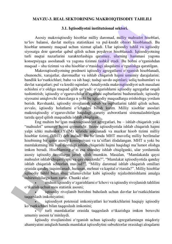 Real sektorining makroiqtisodiy tahlili va hisoblar
