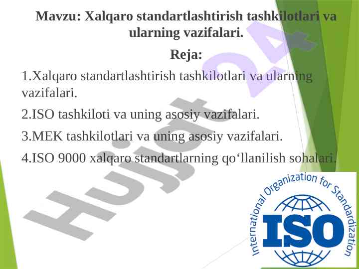 Xalqaro standartlashtirish tashkilotlari va vazifalari