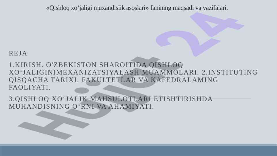 Qishloq xo‘jaligi muxandislik asoslari ta’lim dasturi