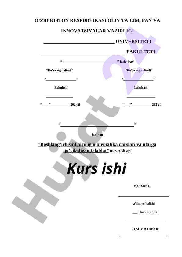 Boshlang'ich sinflarning matematika darslari