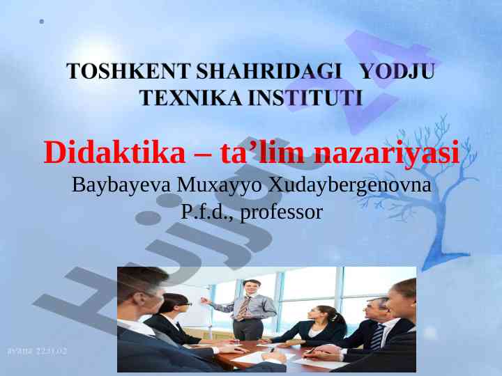 Didaktika ta’lim nazariyasi asoslari