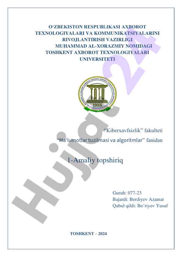 Ma'lumotlar tuzilmasi va algoritmlar tajribasi