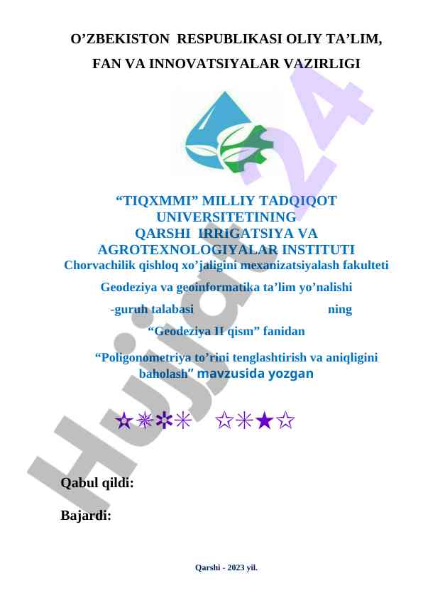 Geodeziya ii qism poligonometriya to’rini baholash