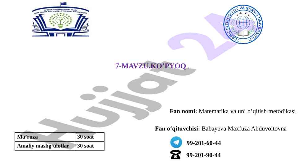Matematika va o‘qitish metodikasi mavzusi