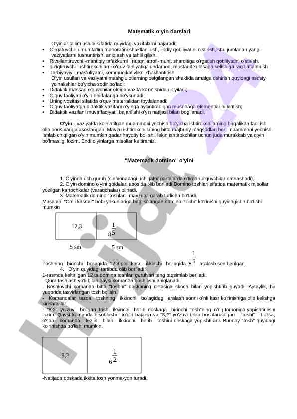Matematik o'yin darslari va ta'lim usullari