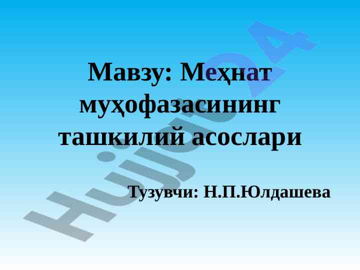 Mehnat muhofasasining tashkiliy asoslari