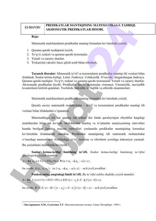 Predikatar mantiqining matematikaga tadbiqi