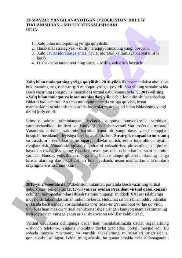 O'zbekistonda milliy yuksalish va muloqot tizimi