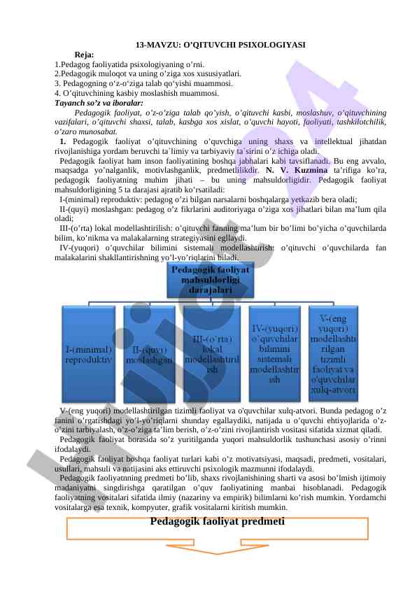 O‘qituvchi psixologiyasi va pedagogik faoliyat