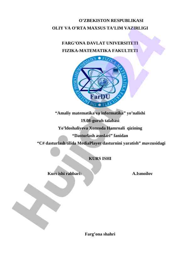 C# dasturlash tilida mediaplayer dasturini yaratish
